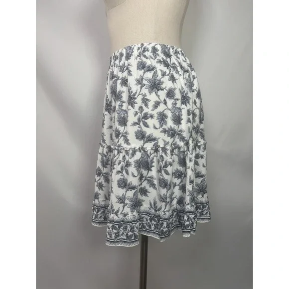 Max Studio Floral Above Knee Mini Skirt Tiered Casual Women's Size S White Blue - Picture 4 of 12